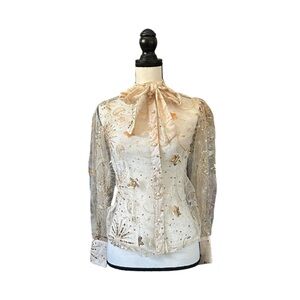 Unique Vintage Champagne Celestial Sequin Sheer Gwen Blouse Retro Glamour XS/2